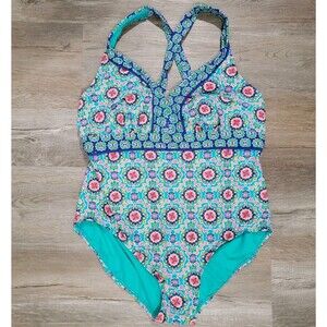 Catalina Womens One Peice Swimsuit‎ Size 2X Floral Colorful Padded Boho